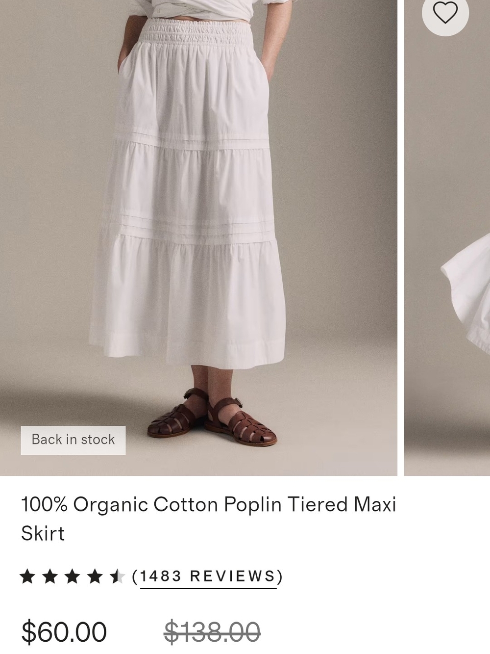 100% Organic Cotton Poplin Tiered Maxi Skirt - White